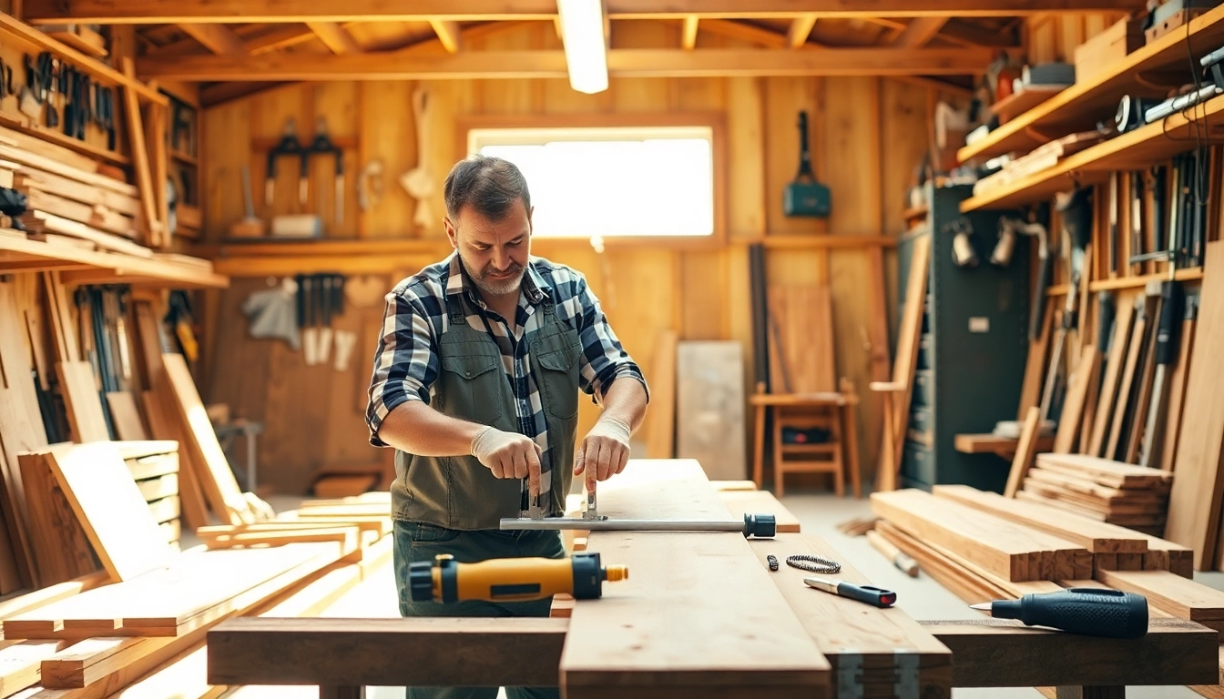 Learn about carpentry apprenticeship near me through a skilled carpenter at work in a bright workshop.