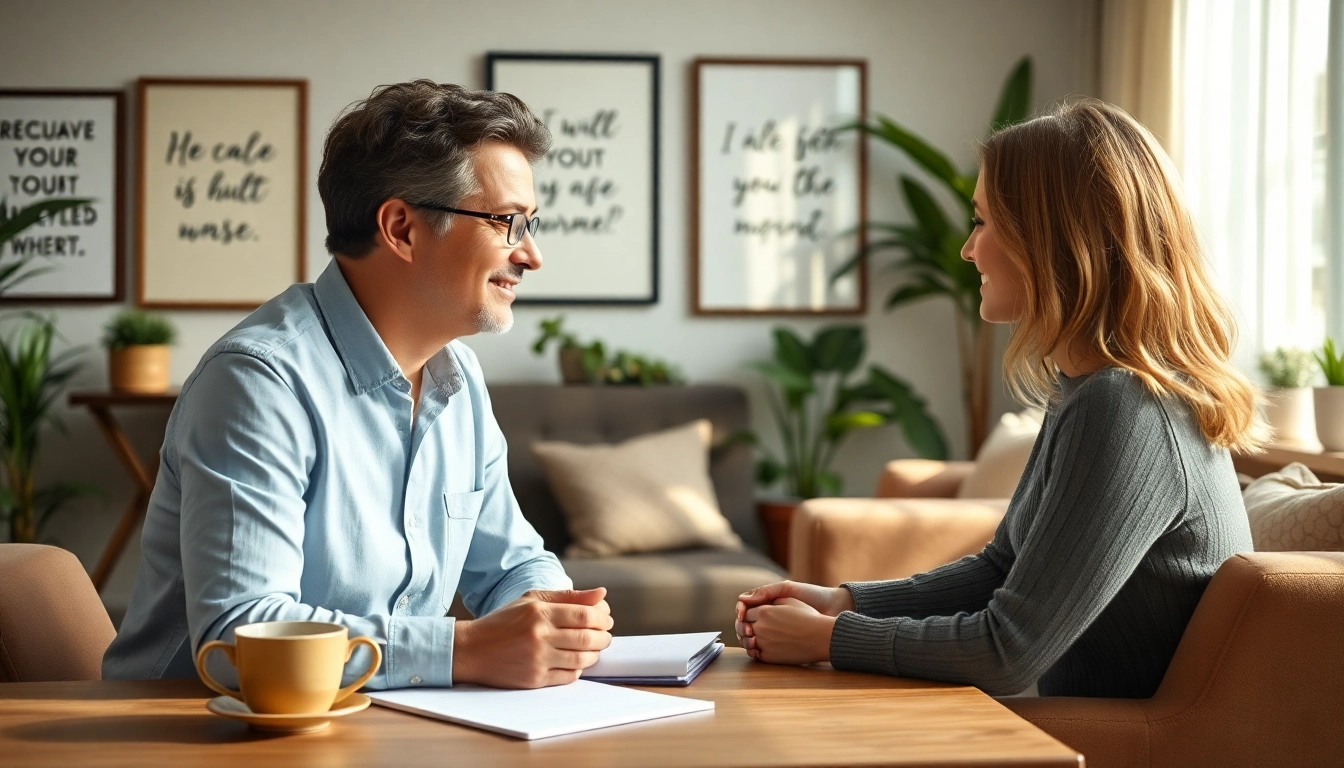 Relationship coach guides a couple in a supportive and professional setting