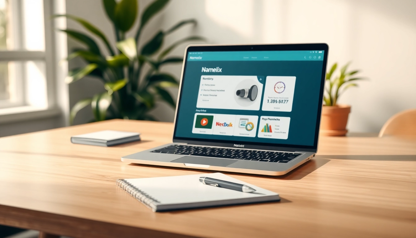 Discover creative brand identity with the Namelix app in a modern workspace setup.