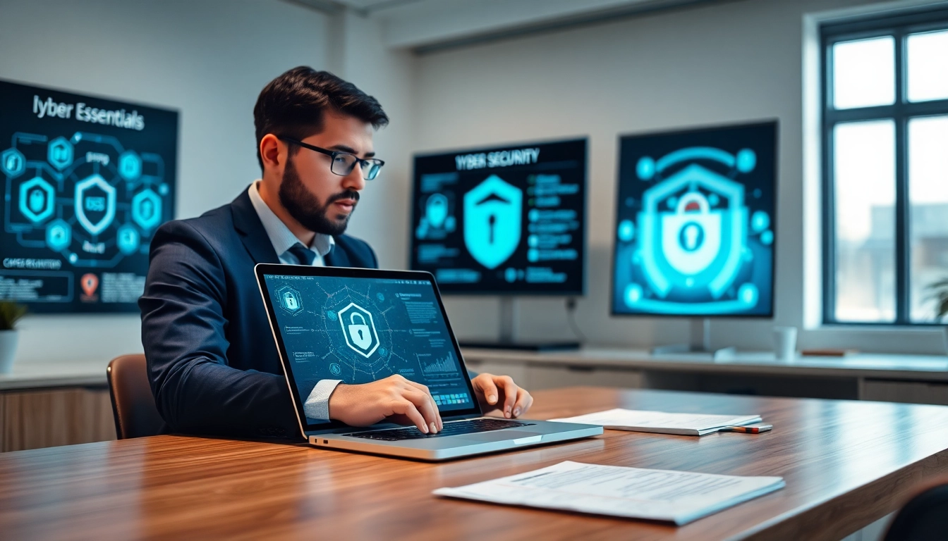 Analyze IASME cyber essentials certification benefits and features in a professional office setting.