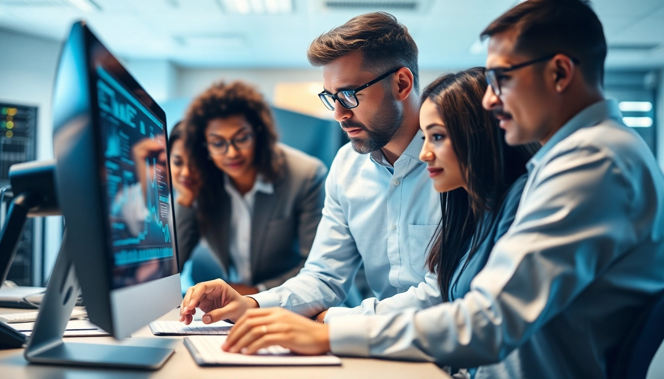 Professioneel team werkt samen aan Managed IT-oplossingen met technologie in beeld.