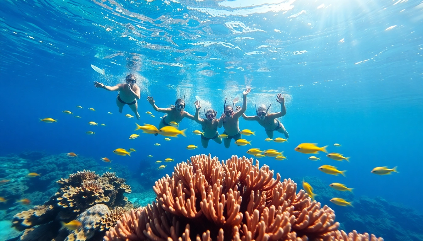 Snorkeling Puerto Rico: A group of snorkelers exploring vibrant coral reefs and colorful fish.