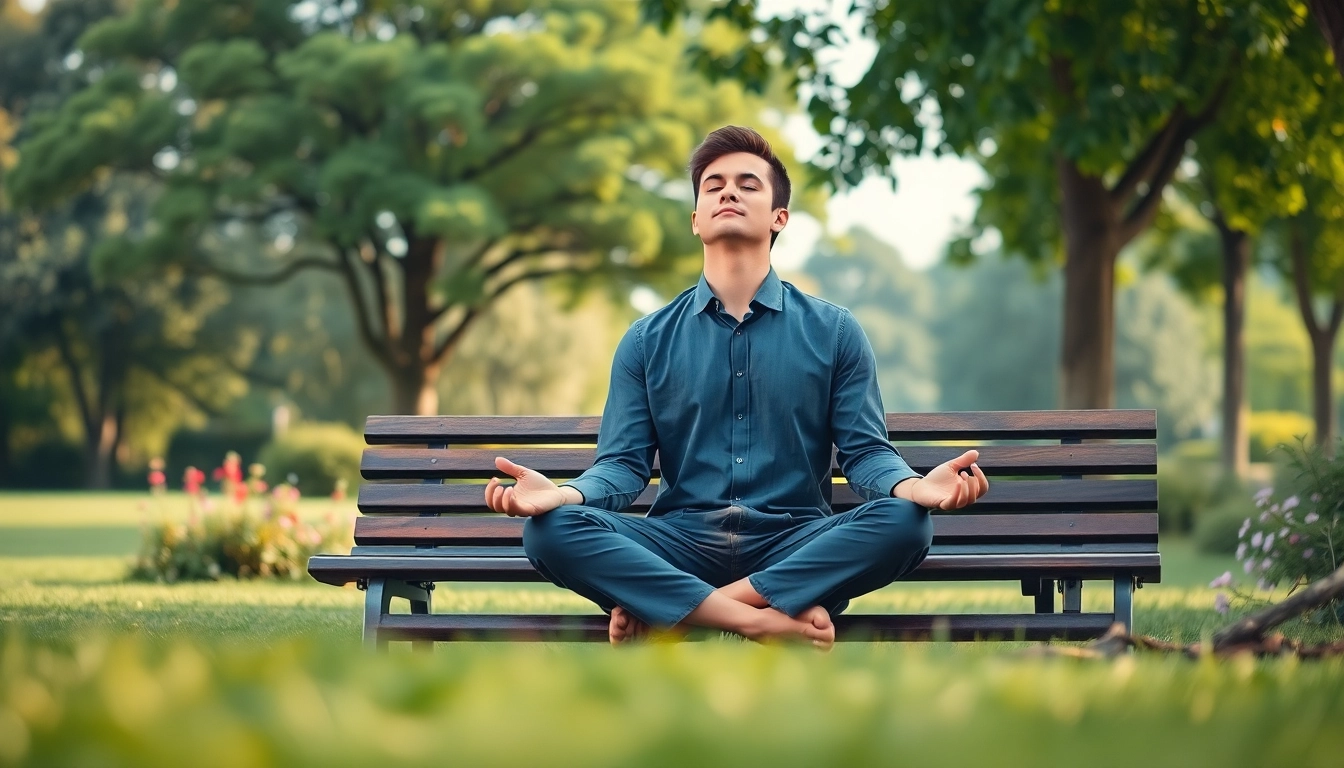 Person practicing mindfulness outdoors while dealing with stress in a peaceful setting.