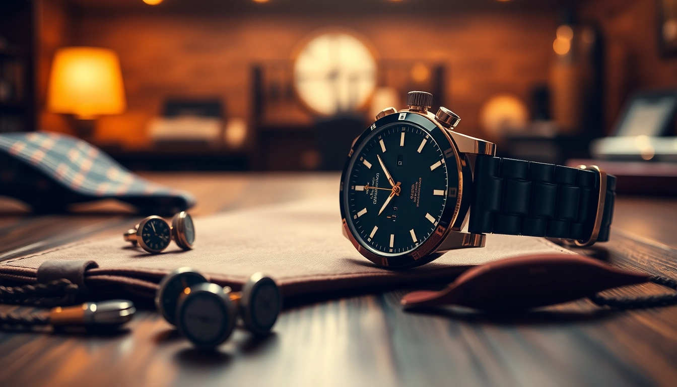 Elegante Herren Armbanduhren in Kombination mit stilvollen Accessoires präsentieren.