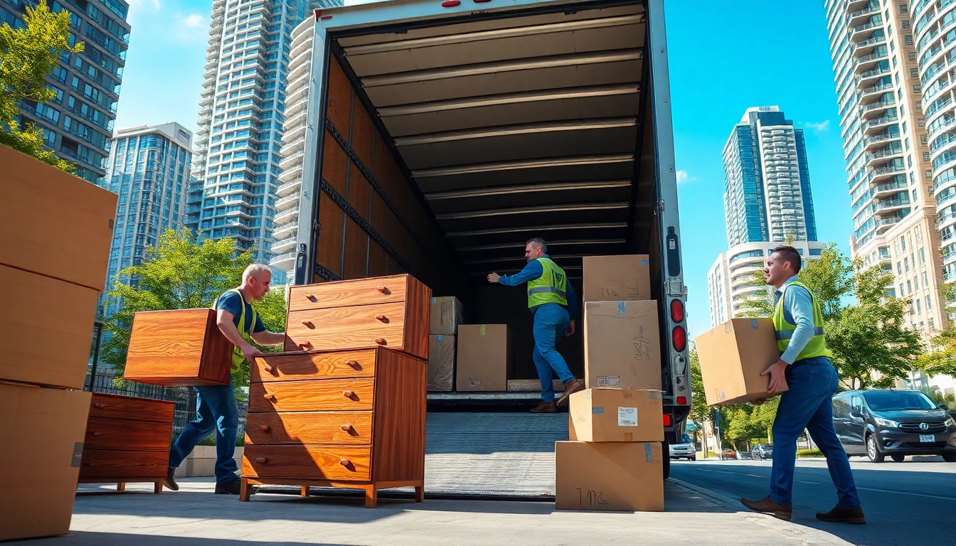 Movers ensuring a smooth moving Toronto experience by handling furniture with care.