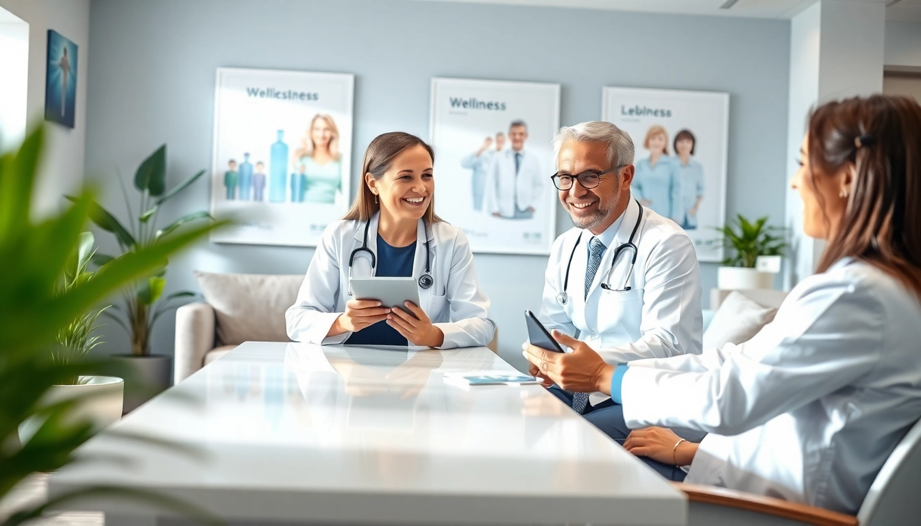 Concierge care physicians providing personalized care and consultation in a modern clinic.