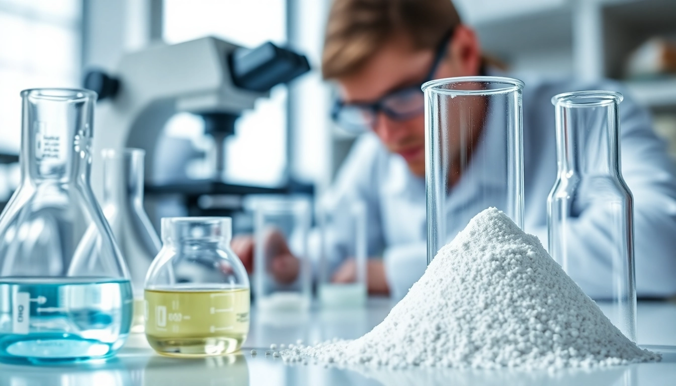 Showcasing cellulose ethers in laboratory setting with researcher analyzing materials.