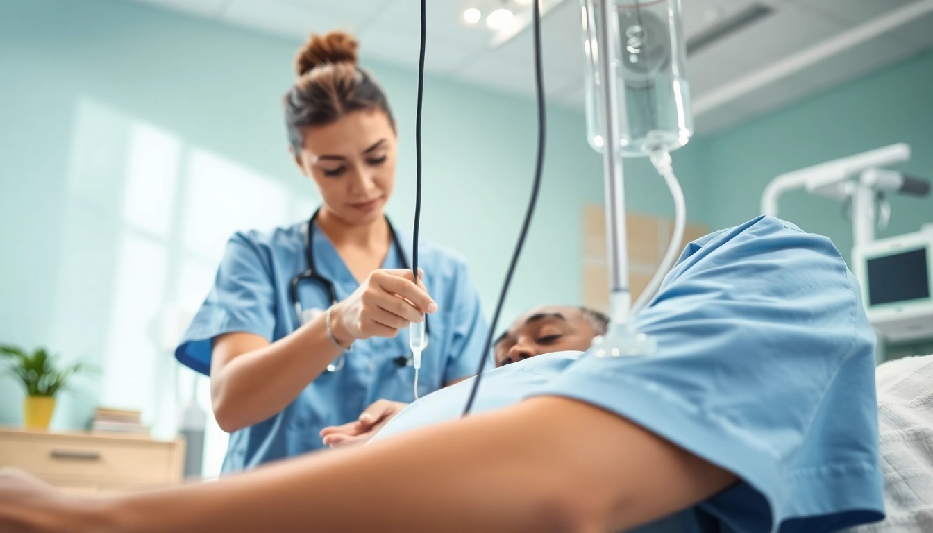 Administering an iv drip vegas treatment in a professional wellness setting.