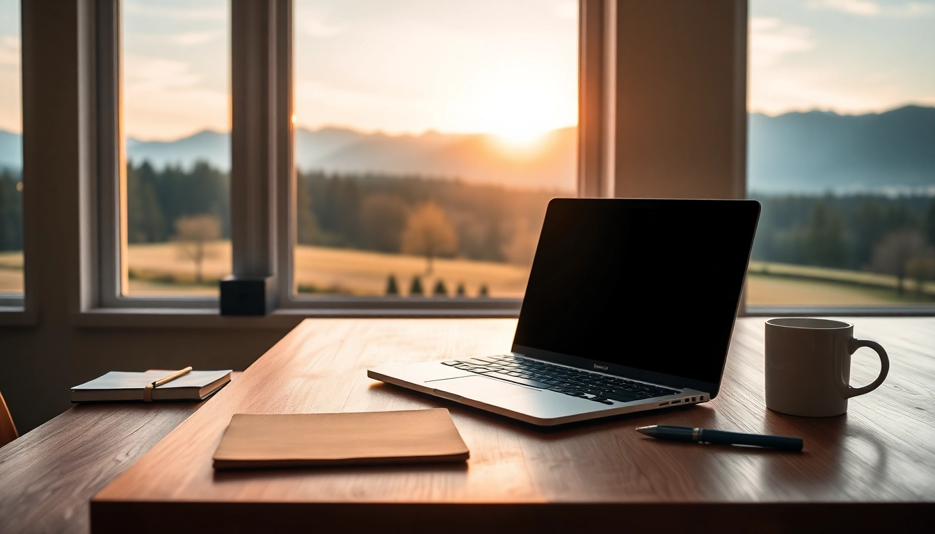 Capture of a digital workspace showcasing dawn digital amidst a serene morning view.