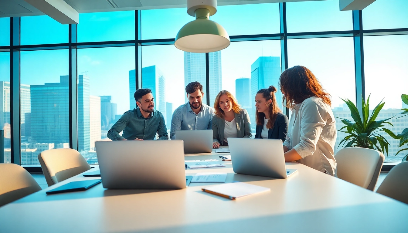 A collaborative team from a kansas city web design company working on creative design strategies.