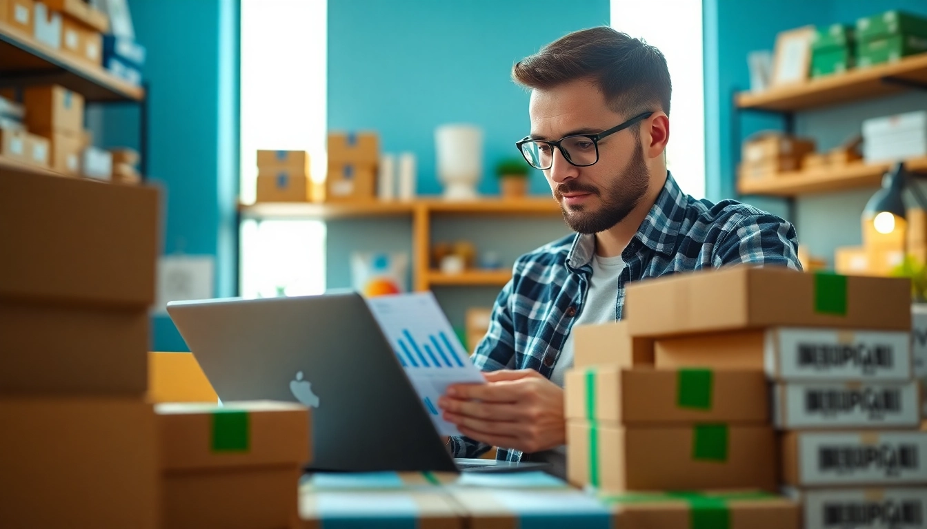 Engaged seller reviewing data for amazon fba wholesale success in a professional home office.