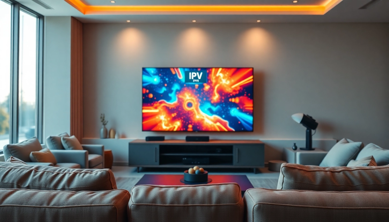 Comprar IPTV en pantalla de televisión en una sala moderna y acogedora.