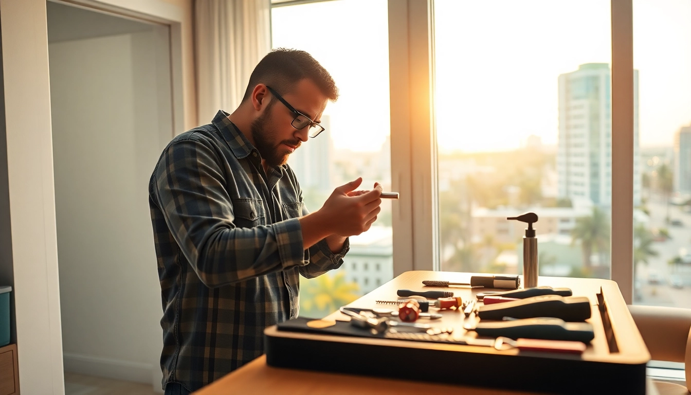 Locksmith Miami expertly servicing a residential door lock, showcasing skills and trust.