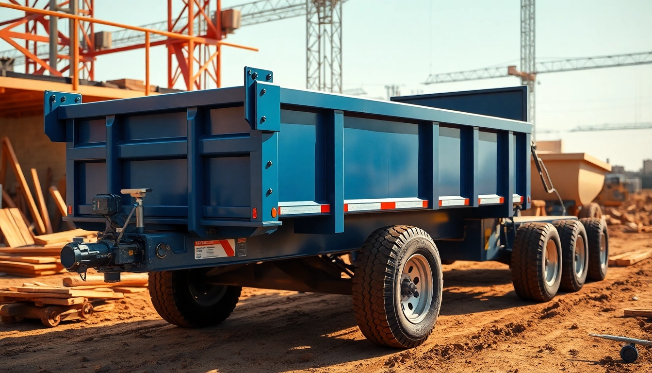 View a robust dump trailer for sale near me in action at a construction site, emphasizing durability and function.
